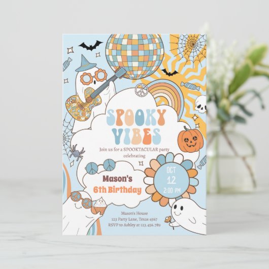 Spooky Vibes Retro Halloween Party Boy Verjaardag Kaart (Staand voorkant)