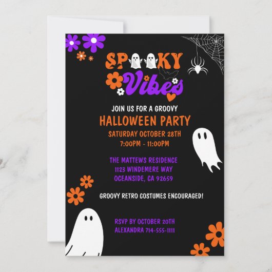 Spooky Vibes Retro Halloween Party Kaart (Voorkant)