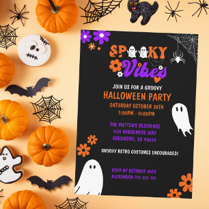 Spooky Vibes Retro Halloween Party Kaart