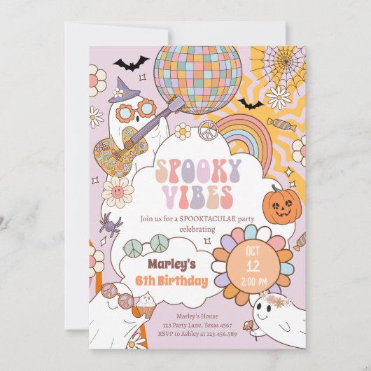 Spooky Vibes Retro Halloween Party Meisje Verjaard Kaart (Voorkant)