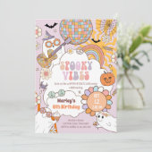 Spooky Vibes Retro Halloween Party Meisje Verjaard Kaart (Staand voorkant)