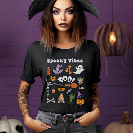 Spooky Vibes Retro Halloween Skelet Ghost Boo T-shirt