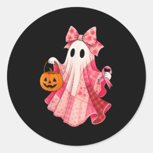 Spooky Vibes Roze Geest Preppy Halloween Vrouwen M Ronde Sticker
