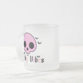 Spooky Vibes - Roze schedel en vleermuis Halloween Matglas Koffiemok (Voorkant links)