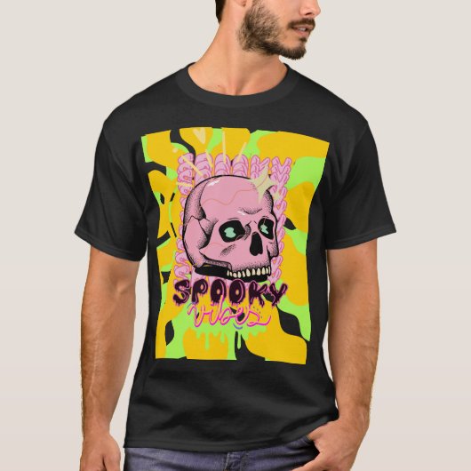 Spooky Vibes – Roze Schedel Esthetisch Design T-shirt (Voorkant)