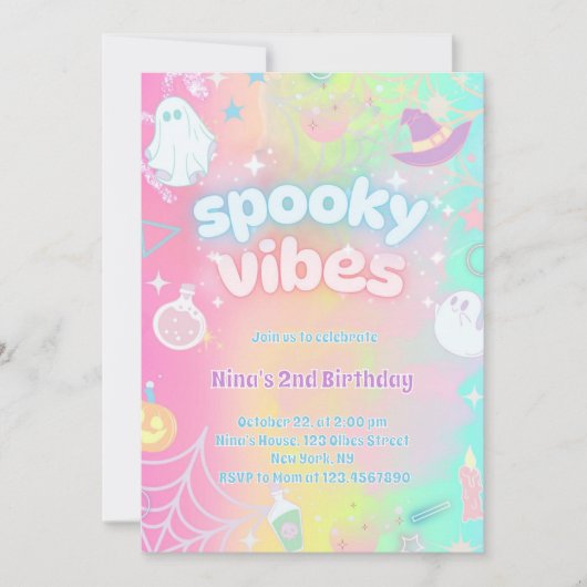 Spooky Vibes Schattige Roze Neon Pastel Halloween Kaart (Voorkant)