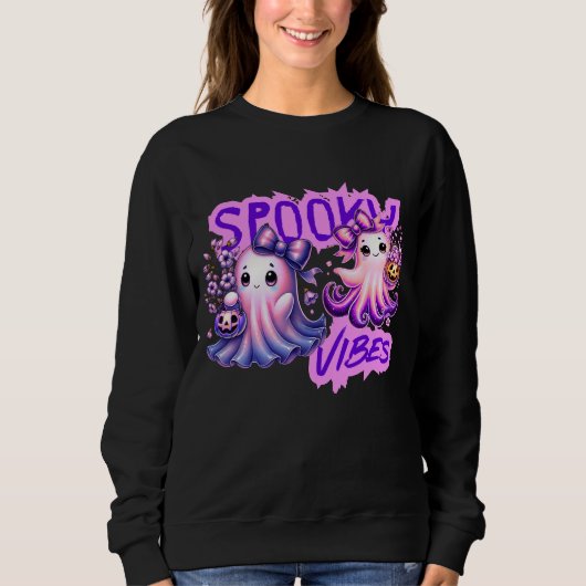 Spooky Vibes Schattigee Ghost Halloween Trick or t Trui (Voorkant)