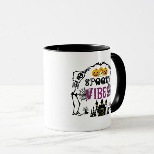 Spooky Vibes Skeletons Skulls Spinnenwebs Hallowee Mok (Voorkant rechts)
