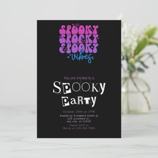 Spooky Vibes Skulls Sterren Halloween Party Kaart (Staand voorkant)
