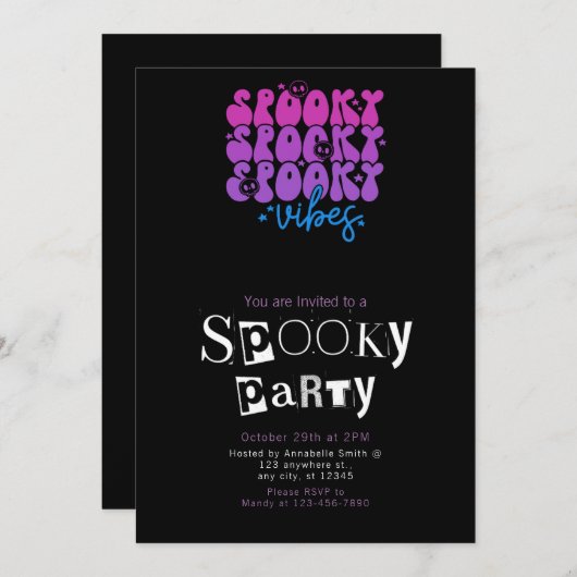 Spooky Vibes Skulls Sterren Halloween Party Kaart (Voorkant / Achterkant)