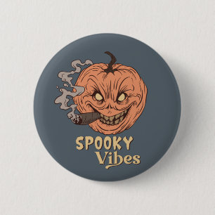 Spooky Vibes Smoking Jack O Lantern Halloween Ronde Button 5,7 Cm
