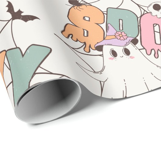Spooky Vibes Trendy Pastel Retro Ghost Halloween Cadeaupapier (Rol Hoek)