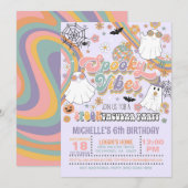 Spooky Vibes Verjaardagsuitnodiging - Meisje (Paar Kaart (Voorkant / Achterkant)