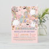 Spooky Vibes Verjaardagsuitnodiging - Meisje (roze Kaart (Staand voorkant)