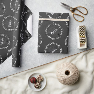 Spooky Vibes Zwart Wit Happy Halloween Pattern Cadeaupapier