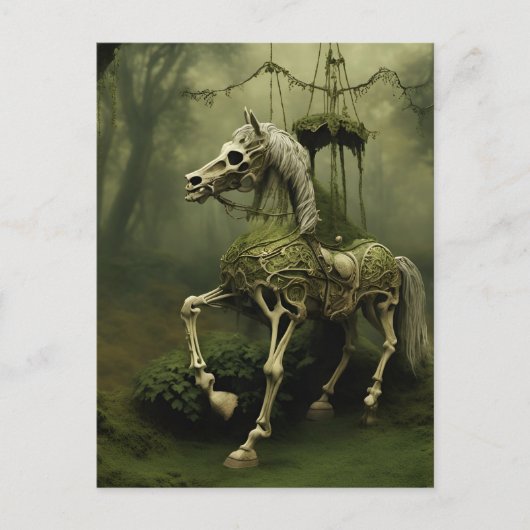 Spooky Victoriaans Carrousel Paardenskelet Briefkaart (Voorkant)