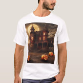 Spooky Victoriaans Mansion Halloween Design T-shirt (Voorkant)