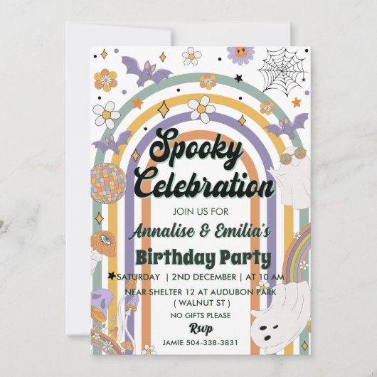 Spooky Viering Groovy Rainbow Verjaardagsfeest Kaart (Voorkant)