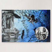 Spooky Vintage Haunted House & Witch op Broomstick Legpuzzel (Horizontaal)