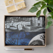 Spooky Vintage Haunted House & Witch op Broomstick Tissuepapier (Geschenk)