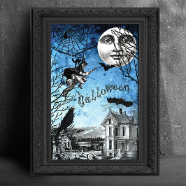 Spooky Vintage Haunted House & Witch op Broomstick Tissuepapier