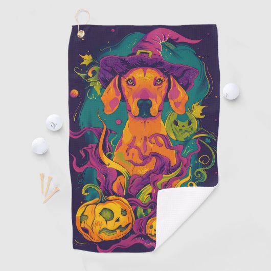 Spooky Vizsla Hond Halloween Heks en Pompoen Golfhanddoek (Insitu)
