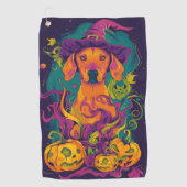 Spooky Vizsla Hond Halloween Heks en Pompoen Golfhanddoek (Voorkant)