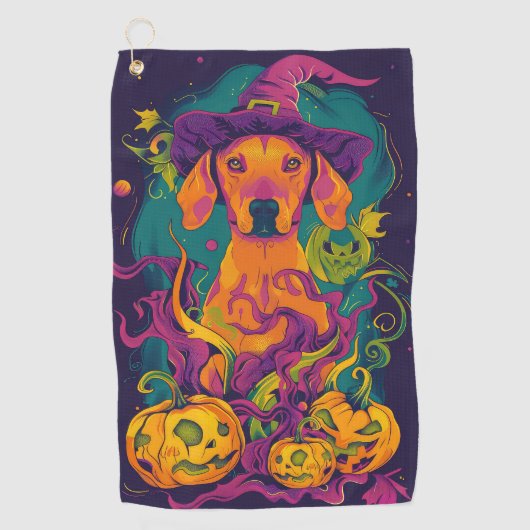 Spooky Vizsla Hond Halloween Heks en Pompoen Golfhanddoek (Voorkant)
