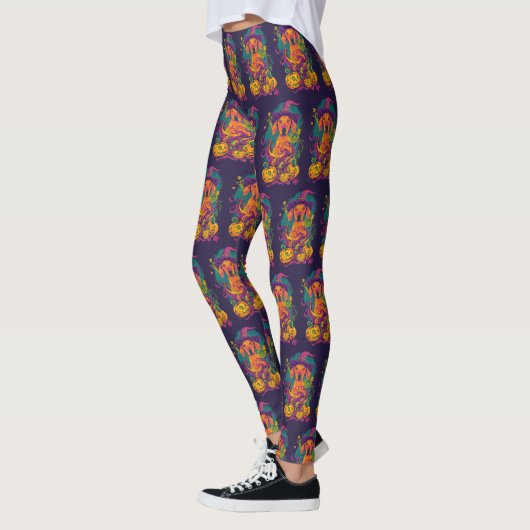 Spooky Vizsla Hond Halloween Heks en Pompoen Leggings (Links)