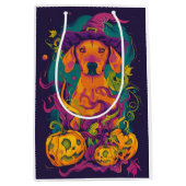 Spooky Vizsla Hond Halloween Heks en Pompoen Medium Cadeauzakje (Voorkant)