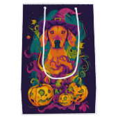 Spooky Vizsla Hond Halloween Heks en Pompoen Medium Cadeauzakje (Achterkant)