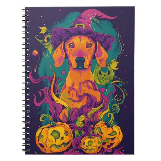 Spooky Vizsla Hond Halloween Heks en Pompoen Notitieboek (Voorkant)