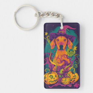Spooky Vizsla Hond Halloween Heks en Pompoen Sleutelhanger