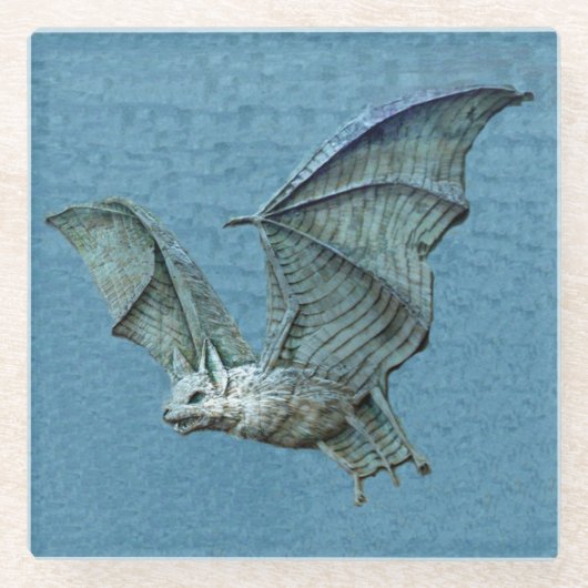 Spooky vliegende Blauwe Vleermuis wit Gezicht met  Glazen Onderzetter (Voorkant)