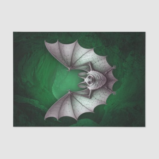 Spooky vliegende Grey Bat Glowing Green Cave Trees Tissuepapier (Voorkant)