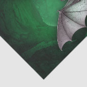 Spooky vliegende Grey Bat Glowing Green Cave Trees Tissuepapier (Detail)
