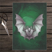 Spooky vliegende Grey Bat Glowing Green Cave Trees Tissuepapier