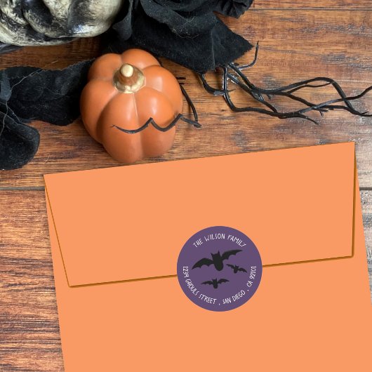 Spooky Vliegende Vleermuizen Halloween Envelop Zee Ronde Sticker