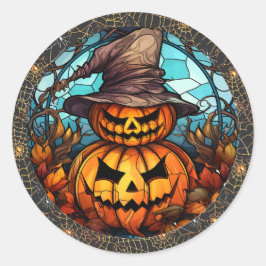 Spooky vogelverschrikker en pompoen Halloween Stic Ronde Sticker