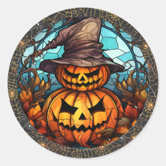 Spooky vogelverschrikker en pompoen Halloween Stic Ronde Sticker