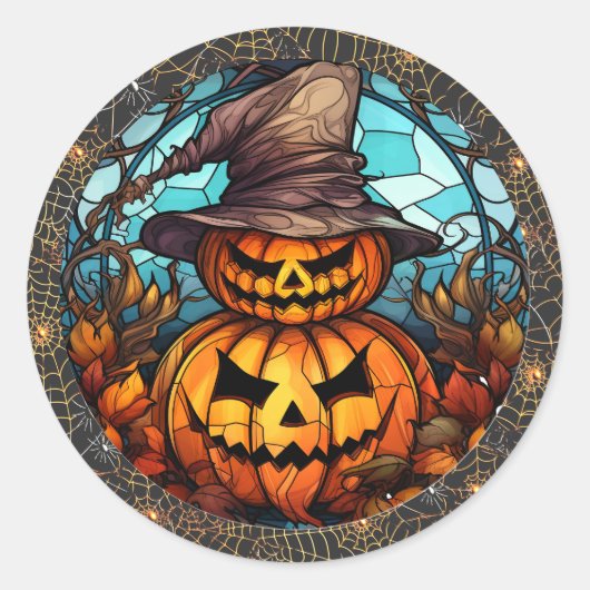 Spooky vogelverschrikker en pompoen Halloween Stic Ronde Sticker (Voorkant)