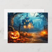 Spooky Volle Maan Haunted Mansion Briefkaart (Voorkant / Achterkant)