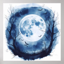 Spooky Volle Maan met Bats Halloween Night Poster