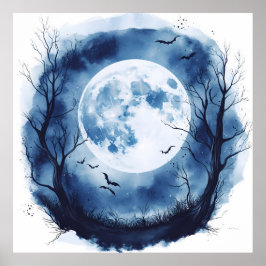 Spooky Volle Maan met Bats Halloween Night Poster