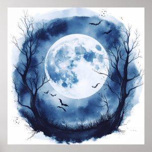 Spooky Volle Maan met Bats Halloween Night Poster