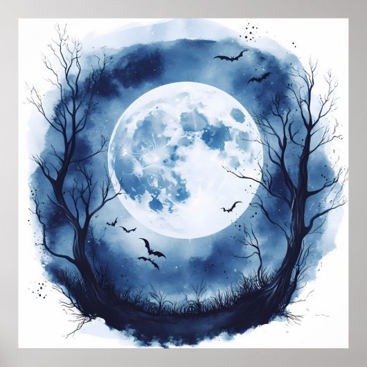 Spooky Volle Maan met Bats Halloween Night Poster (Voorkant)