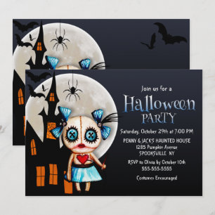 Spooky Voodoo Doll Halloween Party Kaart