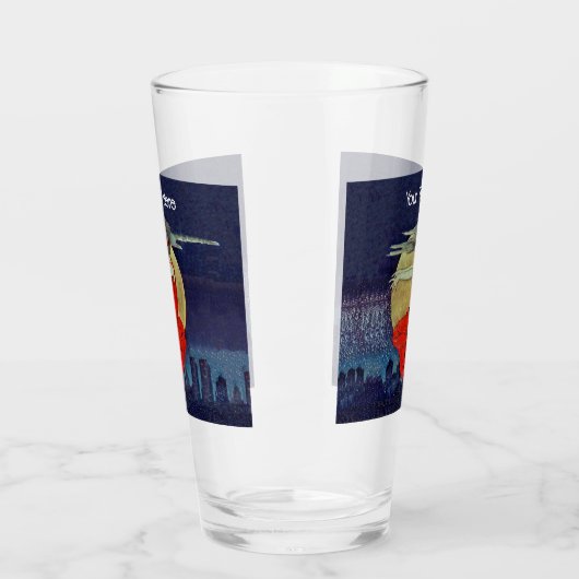 Spooky Vrouw in Sky over stad Lights Blue Sky Glas (Links)