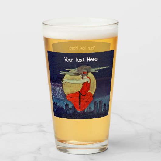 Spooky Vrouw in Sky over stad Lights Blue Sky Glas (Voorkant gevuld)