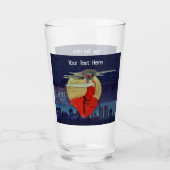 Spooky Vrouw in Sky over stad Lights Blue Sky Glas (Voorkant)